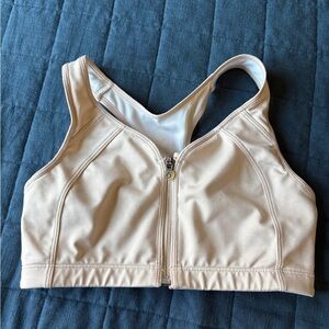 Moving Comfort Cream Zip Front Sports Bra